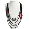 Amorcome Lightweight Black Rubber Chain Necklace Handmade Red Crystal Beads Multi Layer Leather Choker Necklace for Women Girls
