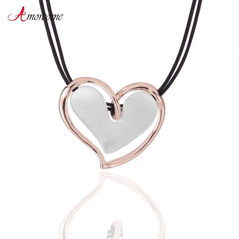 Amorcome Temperament Irregular Love Heart Pendant Necklace for Women Retro Multilayer Leather Rope Choker Necklace 2021 Jewelry