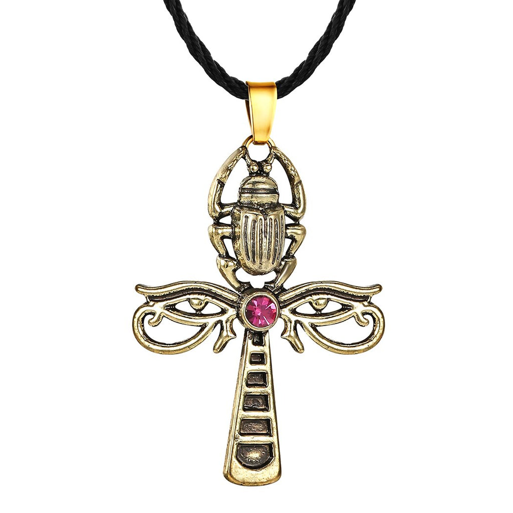 Ancient Ankh Cross Pendant Necklace For Women Men Vintage Horus Eye Scarab Egyptian Jewelry Crystal Insect Neckalce Party Gifts