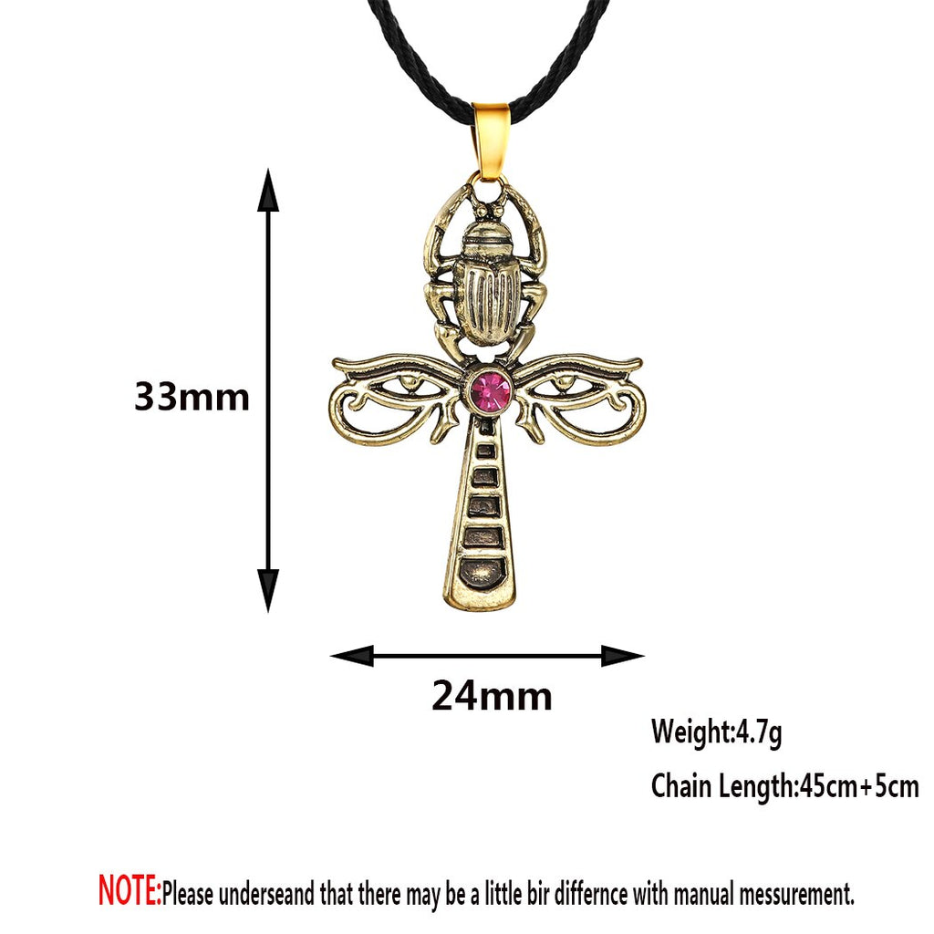 Ancient Ankh Cross Pendant Necklace For Women Men Vintage Horus Eye Scarab Egyptian Jewelry Crystal Insect Neckalce Party Gifts