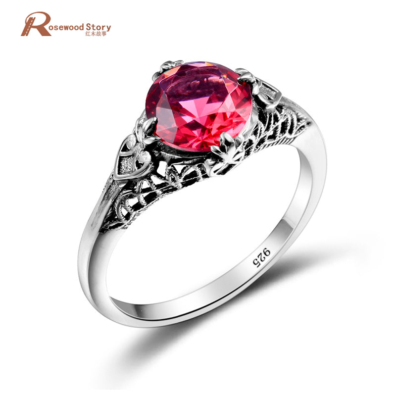 Ancient Roman Rings Antique Round Engrave Created Ruby Stone Ring Pure 925 Sterling Silver Vintage Jewelry Wedding Accessories