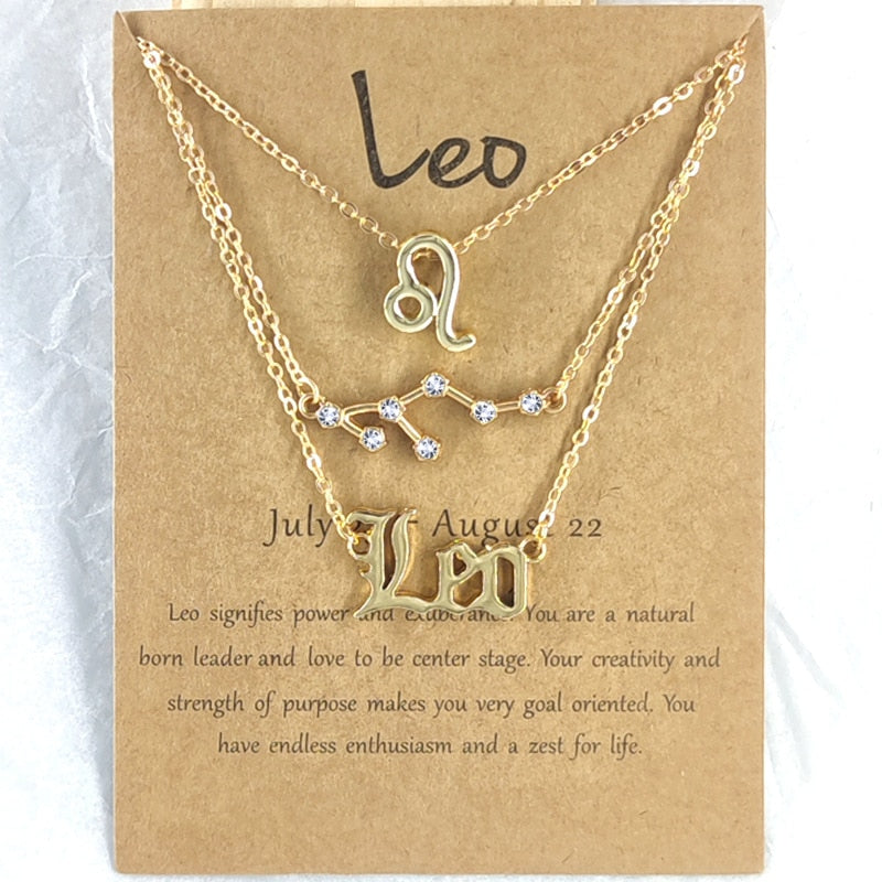 Andshiny 3Pcs/Set  Unisex Zodiac Sign Pendant Constellation Charm Gold Necklace Leo Virgo Libra Scorpio Necklace Jewelry Gifts