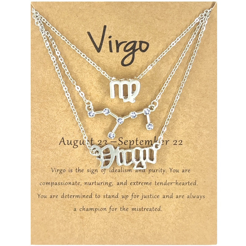 Andshiny 3Pcs/Set  Unisex Zodiac Sign Pendant Constellation Charm Gold Necklace Leo Virgo Libra Scorpio Necklace Jewelry Gifts