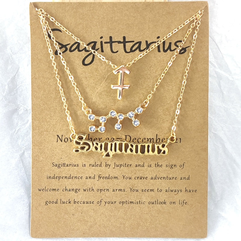 Andshiny 3Pcs/Set  Unisex Zodiac Sign Pendant Constellation Charm Gold Necklace Leo Virgo Libra Scorpio Necklace Jewelry Gifts