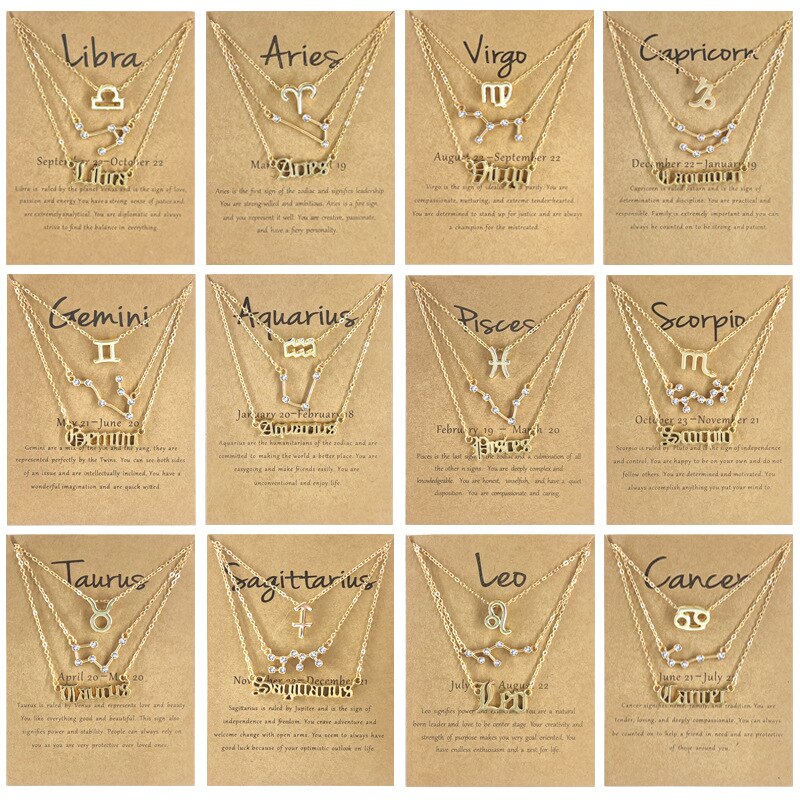 Andshiny 3Pcs/Set  Unisex Zodiac Sign Pendant Constellation Charm Gold Necklace Leo Virgo Libra Scorpio Necklace Jewelry Gifts