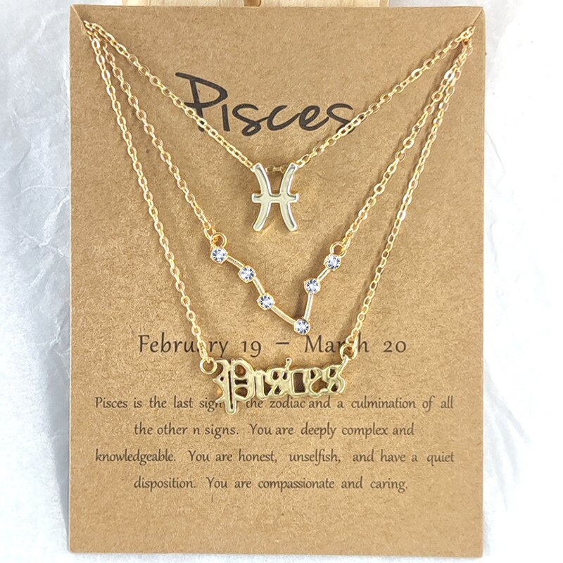 Andshiny 3Pcs/Set  Unisex Zodiac Sign Pendant Constellation Charm Gold Necklace Leo Virgo Libra Scorpio Necklace Jewelry Gifts