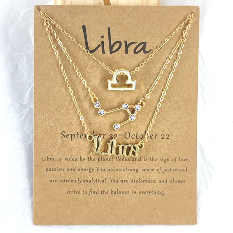 Andshiny 3Pcs/Set  Unisex Zodiac Sign Pendant Constellation Charm Gold Necklace Leo Virgo Libra Scorpio Necklace Jewelry Gifts