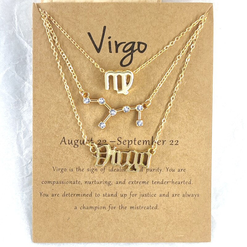 Andshiny 3Pcs/Set  Unisex Zodiac Sign Pendant Constellation Charm Gold Necklace Leo Virgo Libra Scorpio Necklace Jewelry Gifts