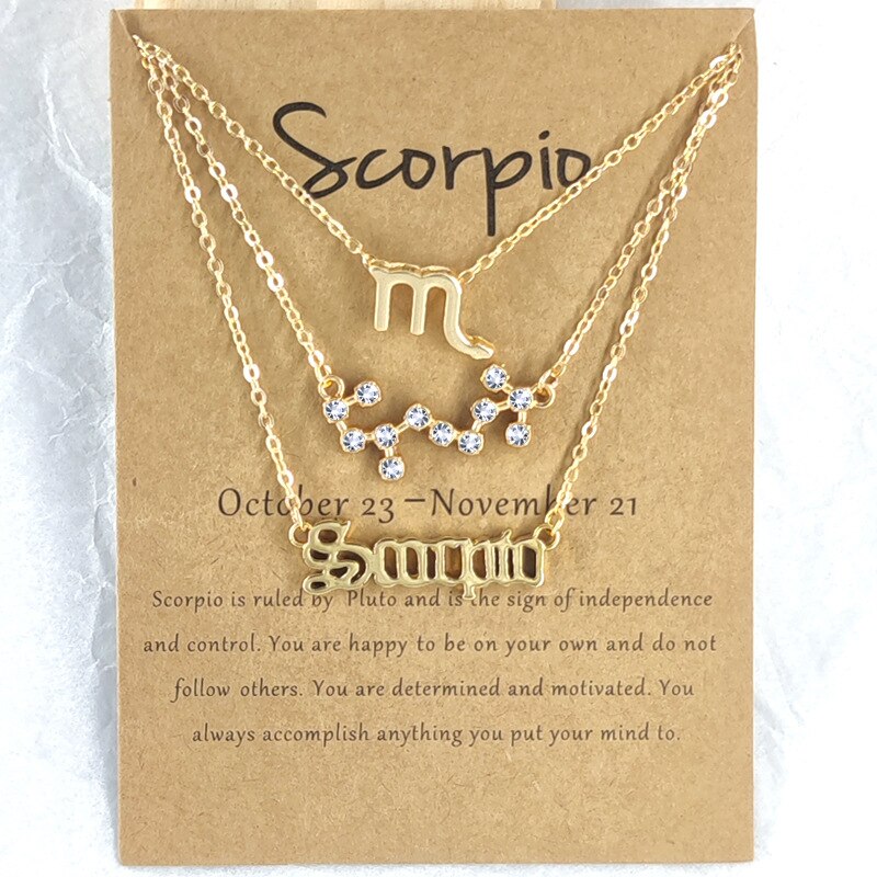 Andshiny 3Pcs/Set  Unisex Zodiac Sign Pendant Constellation Charm Gold Necklace Leo Virgo Libra Scorpio Necklace Jewelry Gifts