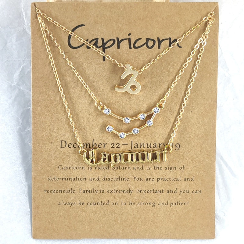 Andshiny 3Pcs/Set  Unisex Zodiac Sign Pendant Constellation Charm Gold Necklace Leo Virgo Libra Scorpio Necklace Jewelry Gifts