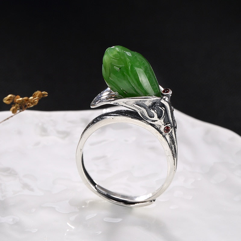 Anel Feminino Real Women Jasper 2020 New S925 Pure Antique Mosaic Natural Jade Jasmine Orchid Lady High-end Open Ring Wholesale