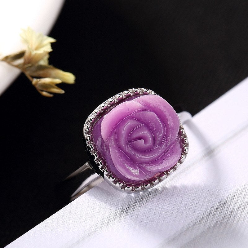 Anel Feminino Rose S925 Pure Silver, Mica Inlaid Rose Ring, Korean Version, Simple Temperament, Lady's Opening Ring Wholesale.