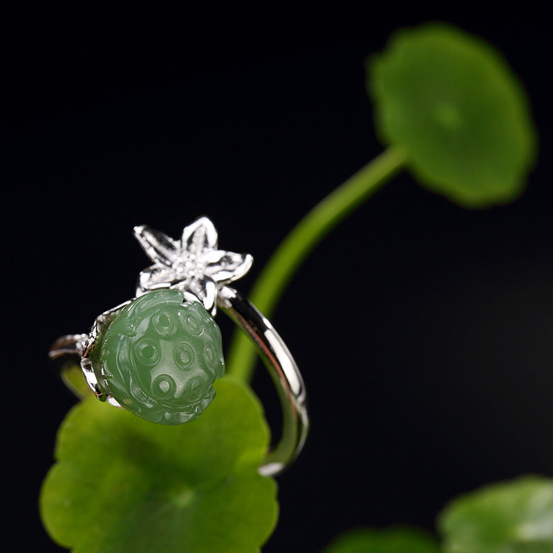 Anel Feminino Rushed Hot Sale 2020 New S925 Pure Inl Hetian Lotus Restoring Ancient Ways Its Premium Wholesale Opening Ring