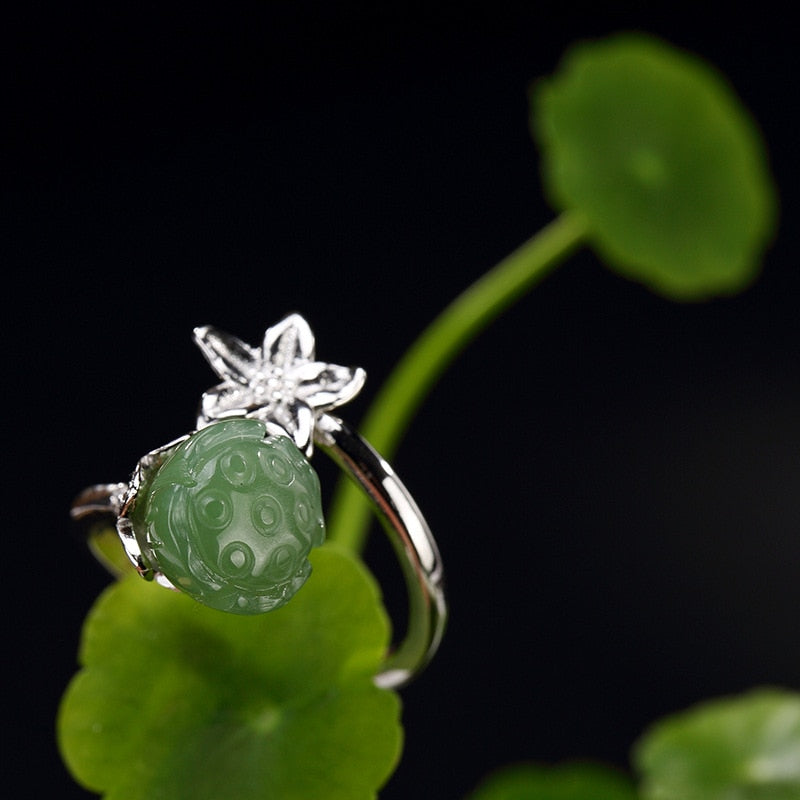 Anel Feminino Rushed Hot Sale 2020 New S925 Pure Inl Hetian Lotus Restoring Ancient Ways Its Premium Wholesale Opening Ring