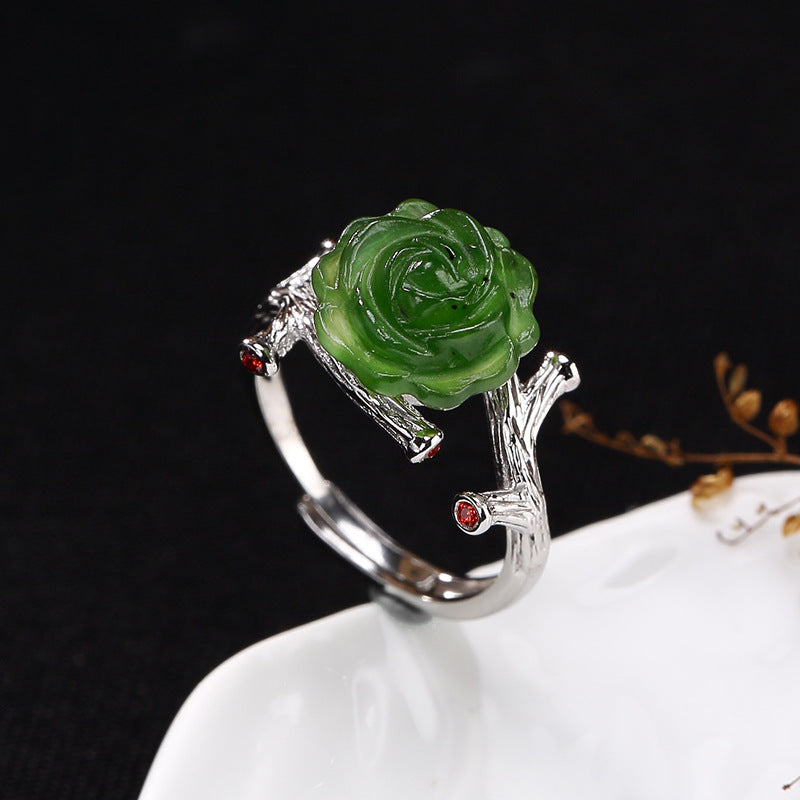 Anel Feminino Rushed Women Rose 2020 New S925 Sterling Natural Field Jasper Rose Roses Open Loop Simple Ring Wholesale