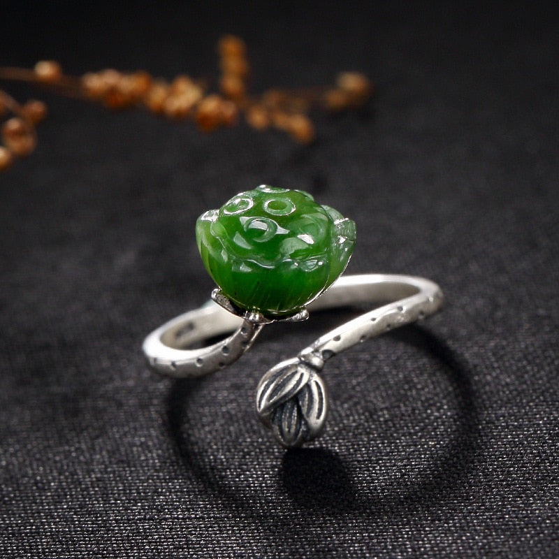 Anel Feminino Sale Women Jasper Anniversary 2020 New S925 Sterling Antique Inlaid And Field Lotus Lady Open Ring Wholesale