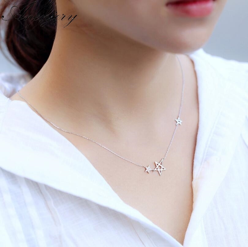 Simple Fashion 925 Sterling Silver Star Pendant Necklace For Women Girl Birthd Gift Silver 925 Jewelry S-N242