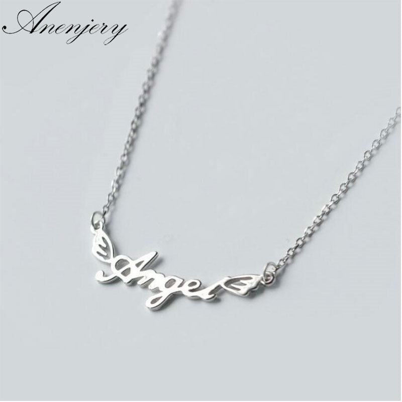 Simple Fashion English Letter ANGEL Pendant 925 Sterling Silver Necklace For Women Gift Clavicle Necklace S-N229