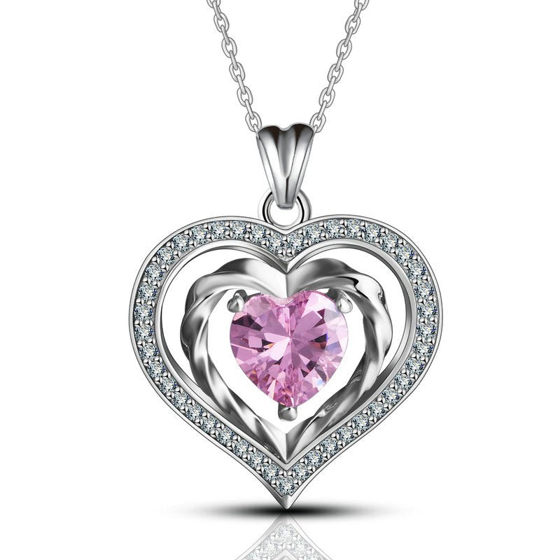 100% 925 Sterling Silver Female Heart Silver Love Pendant Necklace with Link Chain Girls Clavicle Chain Gifts CYD54