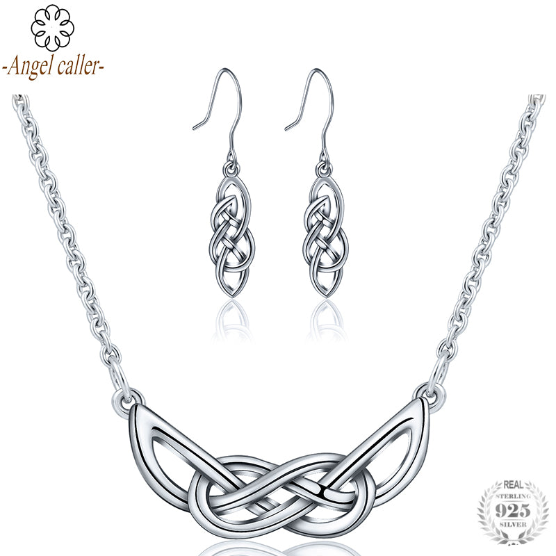 925 Silver Endless Love Symb Jewelry Sets Necklaces Earrings Sterling Sliver Celtics Eternity Knot for Women Girl