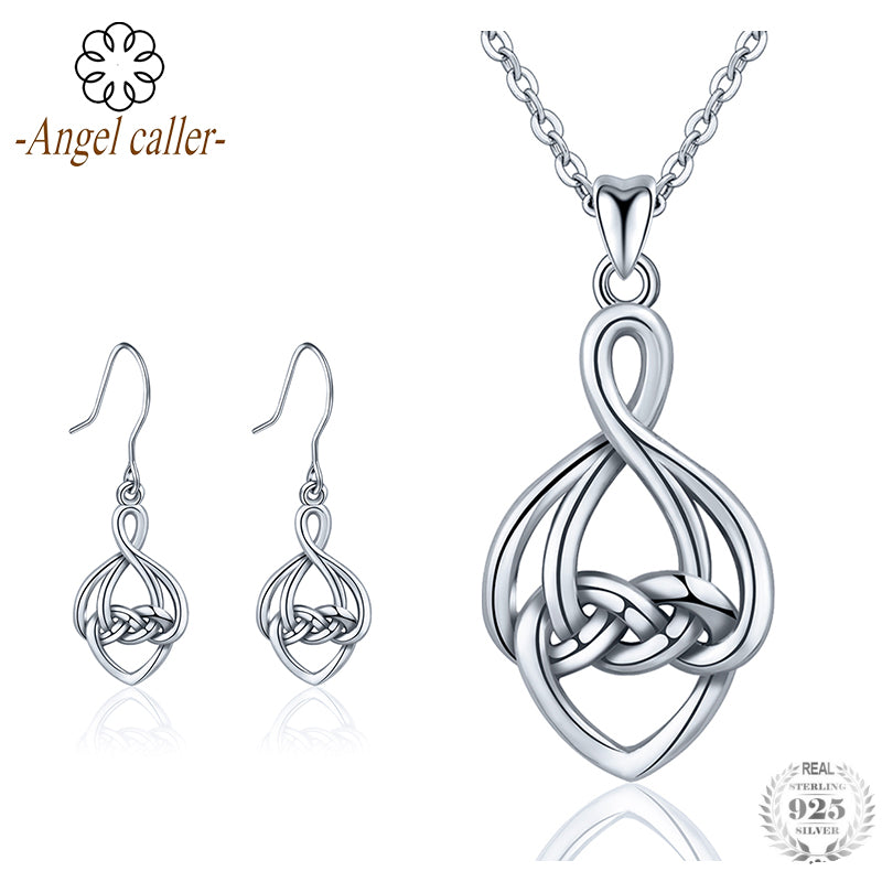 925 Sterling Silver Celtics Knot Jewelry Sets Pendant Necklace Drop Earrings Wedding Fine Jewelry for Women Girls