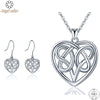 925 Sterling Silver Heart Jewelry Sets Celtics Knot Pendant Necklace Dangle Earrings for Women Girls Fine Jewelry