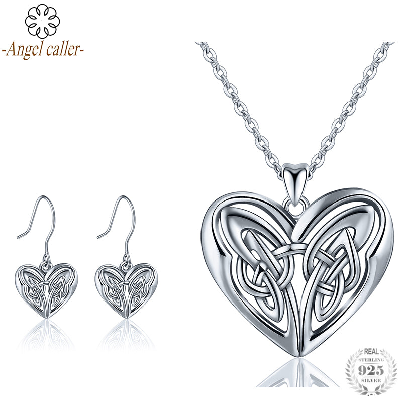 925 Sterling Silver Jewelry Sets Love Heart Pendant Necklaces Dangle Earrings for Women Girls Fine Jewelry