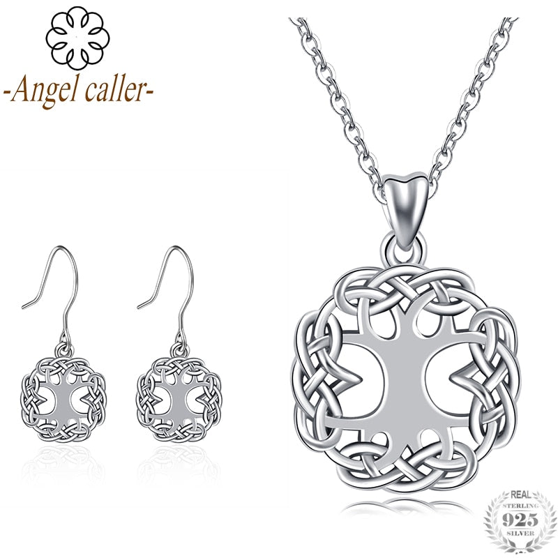 925 Sterling Silver Tree of Life Jewelry Sets Necklace Dangle Earrings Luck Celtics Tree Knot Pendants for Women