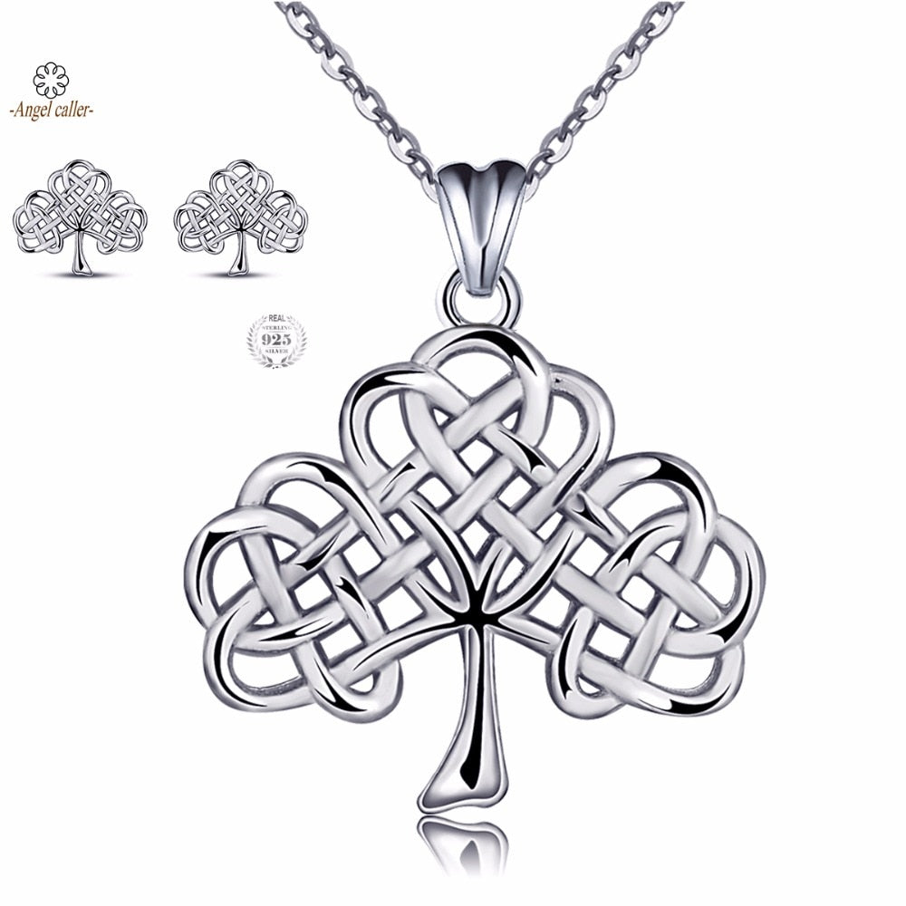 925 Sterling Sliver Jewelry Sets Tree of Life Necklace/Earrings Crann Bethadh Girl Clavicle Necklace Fine Jewelry