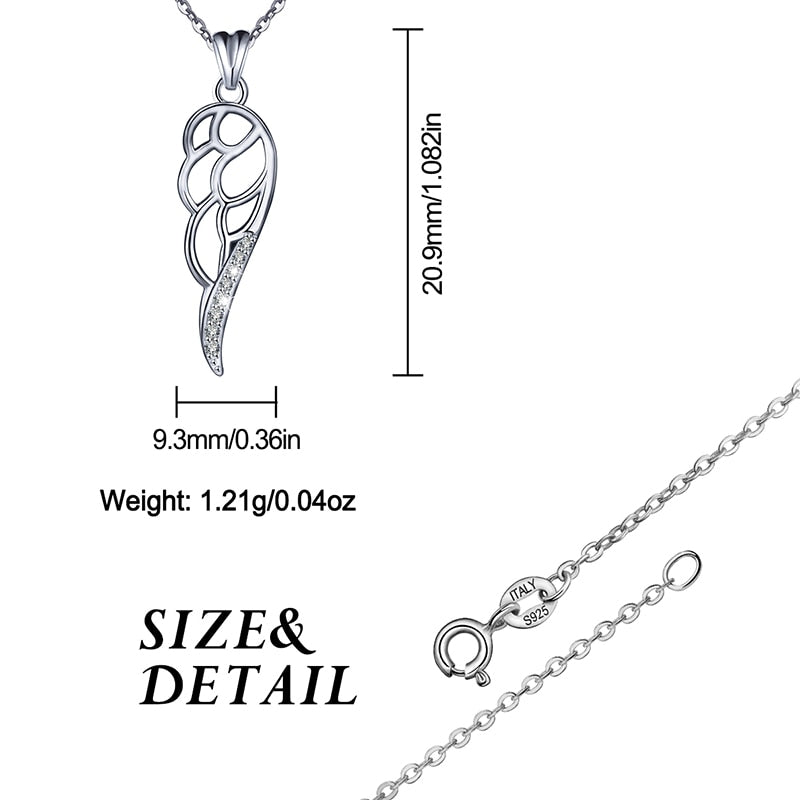 Real 925 Sterling Silver CZ Angel Wing Pendant Necklace 18inch Rolo Chain Fine Jewelry for Women 2020 New CYD135