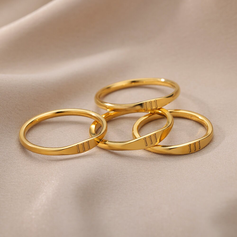 Angel Number Rings for Women Gold Color Stainless Steel Engraved Finger Ring 2023 Trend Aesthetic Wedding Jewerly anillos mujer
