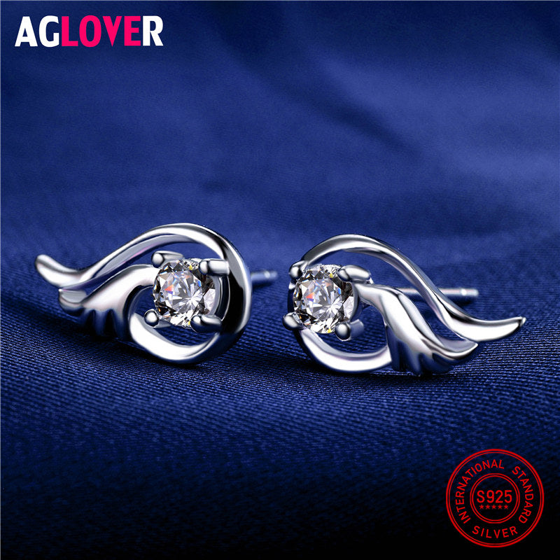 Angel Stud Earring Fashion 925 Sterling Silver Crystal Earrings for Women Girls Nickel Free Wholesale Jewelry