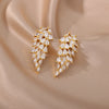 Angel Wing Stud Earrings for Women Gold Color Stainless Steel Zircon Earrings  Crystal Wedding Jewelry pendientes mujer