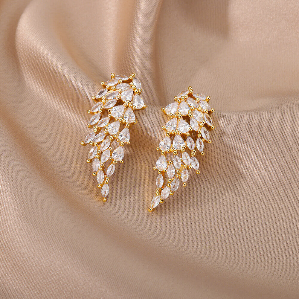 Angel Wing Stud Earrings for Women Gold Color Stainless Steel Zircon Earrings  Crystal Wedding Jewelry pendientes mujer