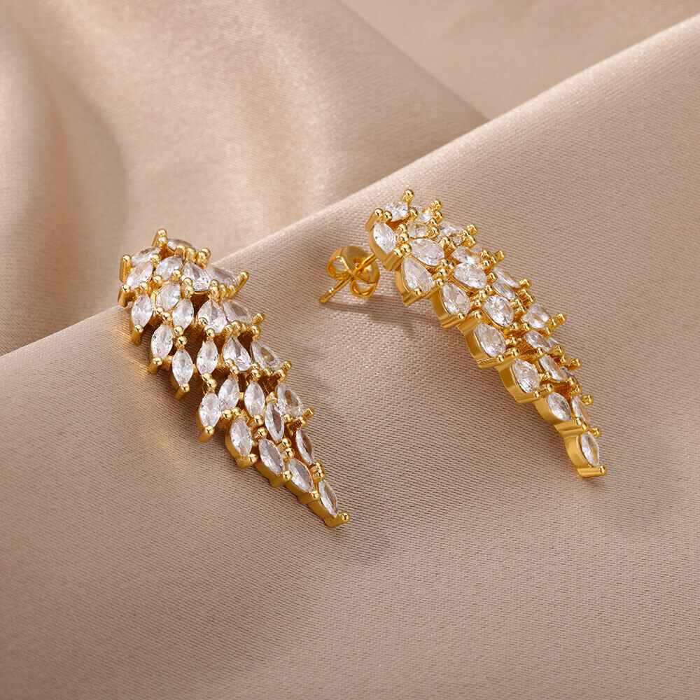 Angel Wing Stud Earrings for Women Gold Color Stainless Steel Zircon Earrings  Crystal Wedding Jewelry pendientes mujer