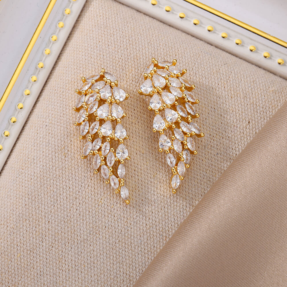 Angel Wing Stud Earrings for Women Gold Color Stainless Steel Zircon Earrings  Crystal Wedding Jewelry pendientes mujer
