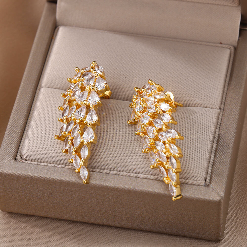 Angel Wing Stud Earrings for Women Gold Color Stainless Steel Zircon Earrings  Crystal Wedding Jewelry pendientes mujer