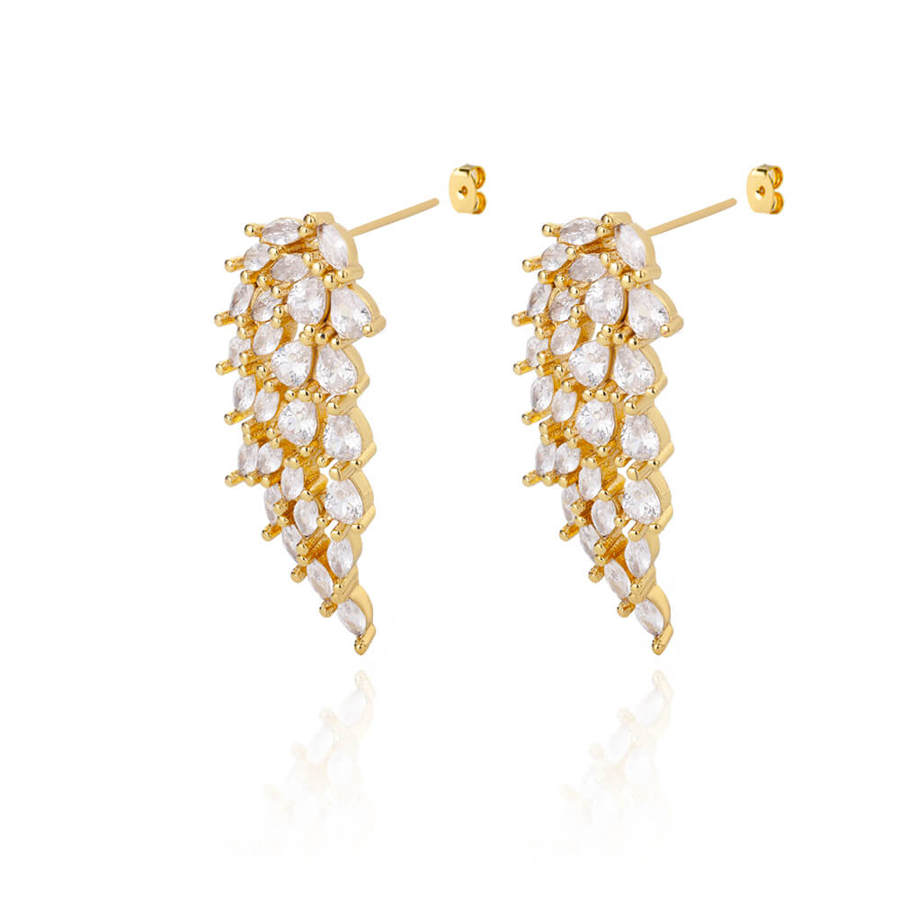 Angel Wing Stud Earrings for Women Gold Color Stainless Steel Zircon Earrings  Crystal Wedding Jewelry pendientes mujer