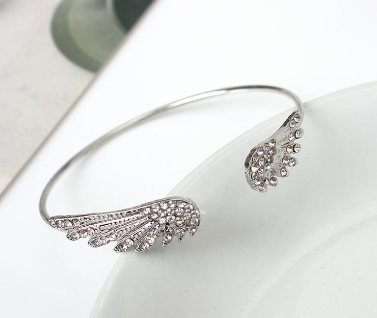 Angel Wings Bracelet Adjustable Woman Riding Bike Jewelry Gifts Open Bracelet Silver Plated Crystal Wholesale Spacecraft
