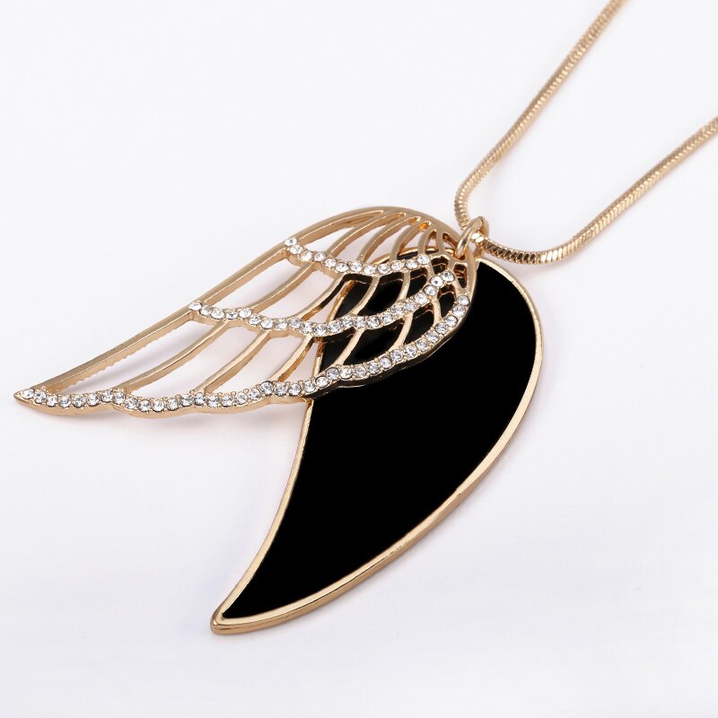 Angel Wings Crystal Pendant Necklaces Women Black 2 Adjustable Feathers Necklace Silvery Rose Gold Jewelry Gift for Girls