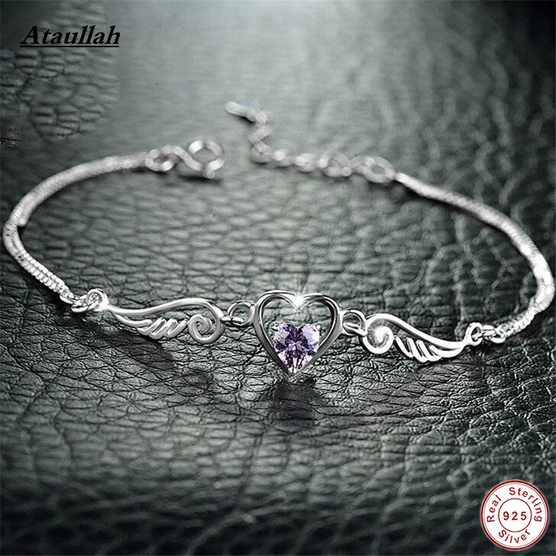 Angel Wings Pendant Heart Shape Bracelets for Women 925 Sterling Silver Charm Bracelet Femme Brand BSW439