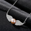 Angel Wings Sterling Silver Clavicle Chain 9-9.5mm Natural Pearl Pendant Necklace Women Jewelry