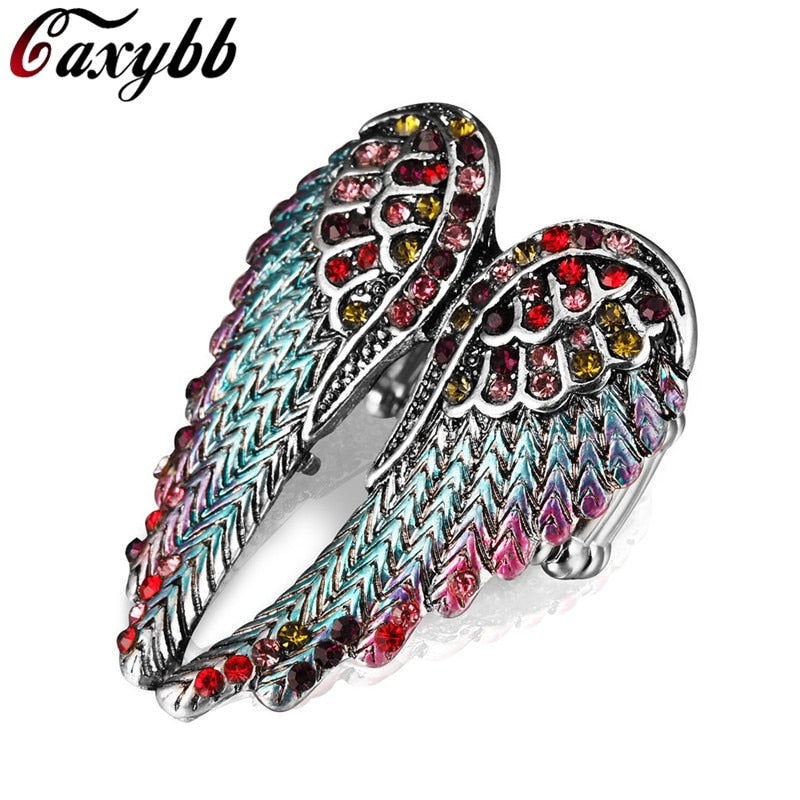 Angel Wings Stretch Ring Scarf Clasp Buckle Women Biker Bling Crystal Jewelry Gifts Her Gold Silver Plated Dropshipping