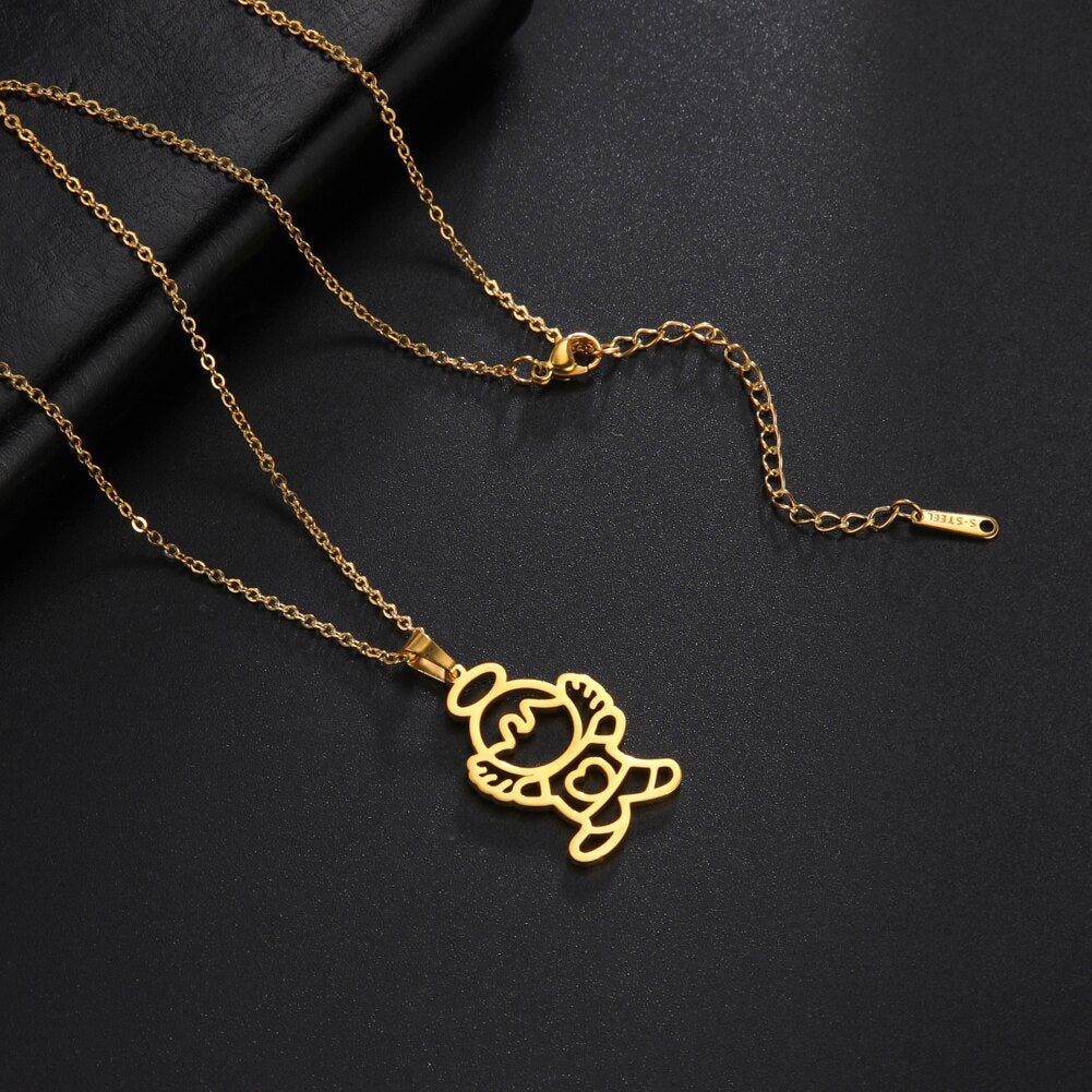 Angle Wings Baby Boy Girl Necklace Kid Cute Child Heart Gold Color Stainless Steel Chain Pendant Gift For Woman Man Jewelry