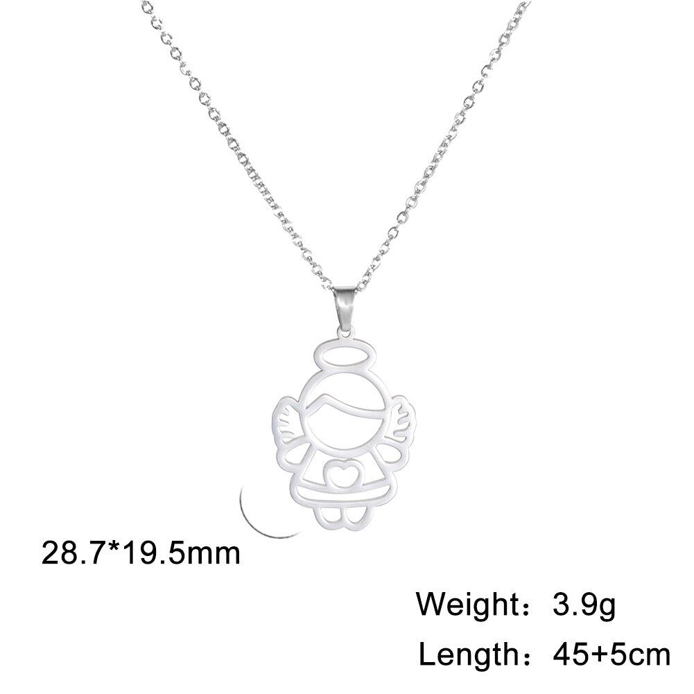 Angle Wings Baby Boy Girl Necklace Kid Cute Child Heart Gold Color Stainless Steel Chain Pendant Gift For Woman Man Jewelry