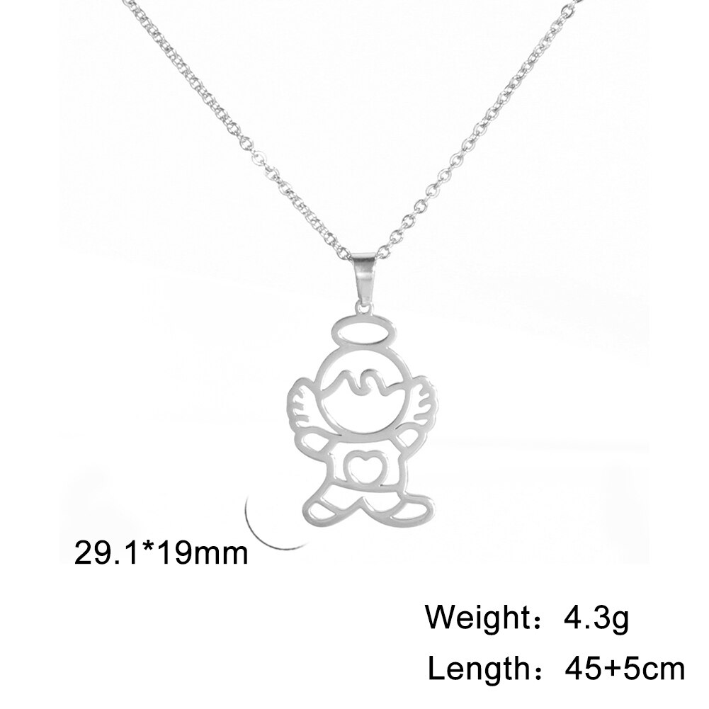 Angle Wings Baby Boy Girl Necklace Kid Cute Child Heart Gold Color Stainless Steel Chain Pendant Gift For Woman Man Jewelry