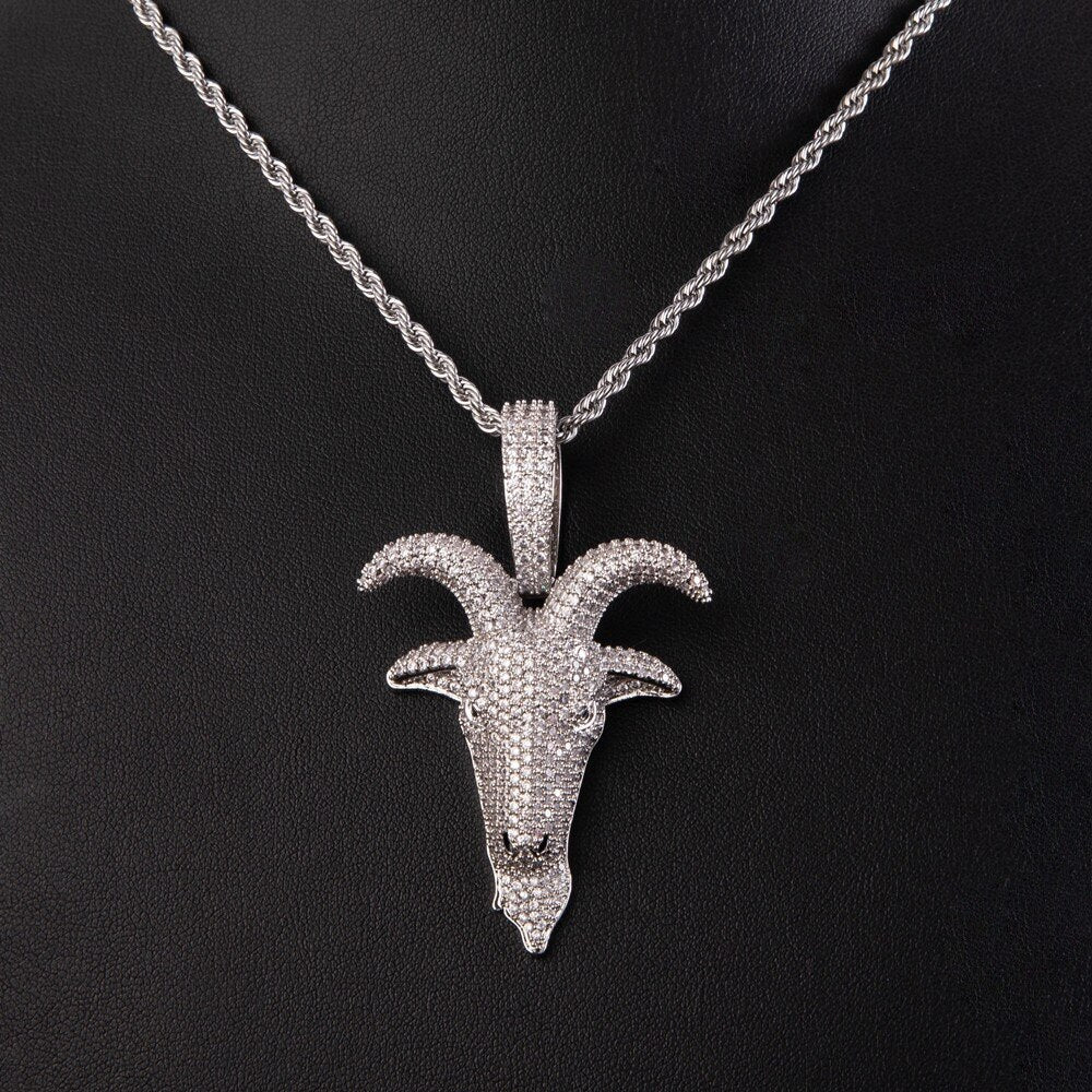 Animal Goat head Pendant Hip Hop Color Zircon Necklace Iced Out Cubic Zirconia Jewelry For Men