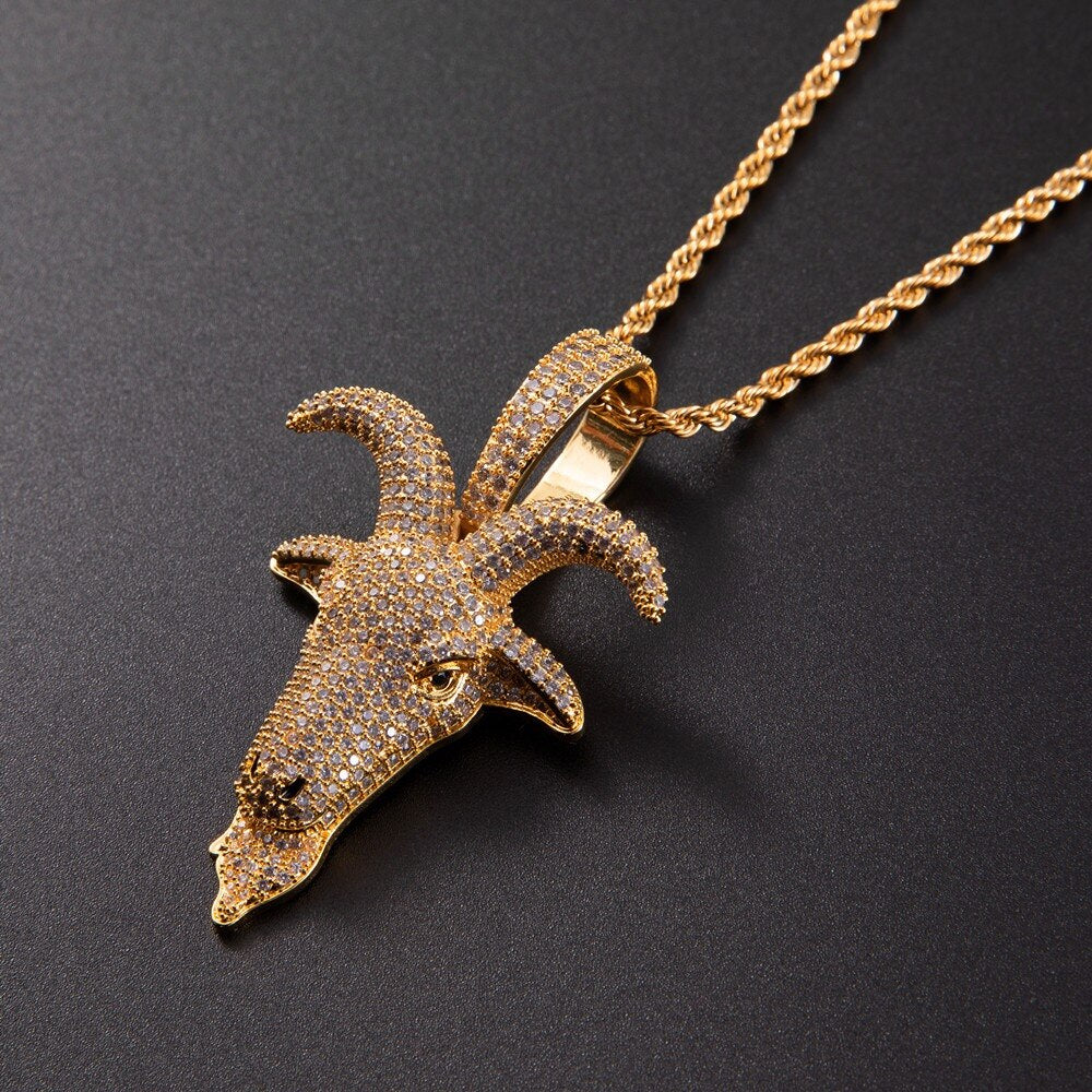 Animal Goat head Pendant Hip Hop Color Zircon Necklace Iced Out Cubic Zirconia Jewelry For Men