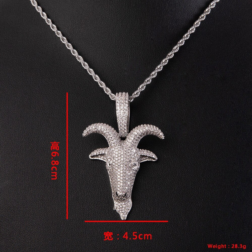 Animal Goat head Pendant Hip Hop Color Zircon Necklace Iced Out Cubic Zirconia Jewelry For Men