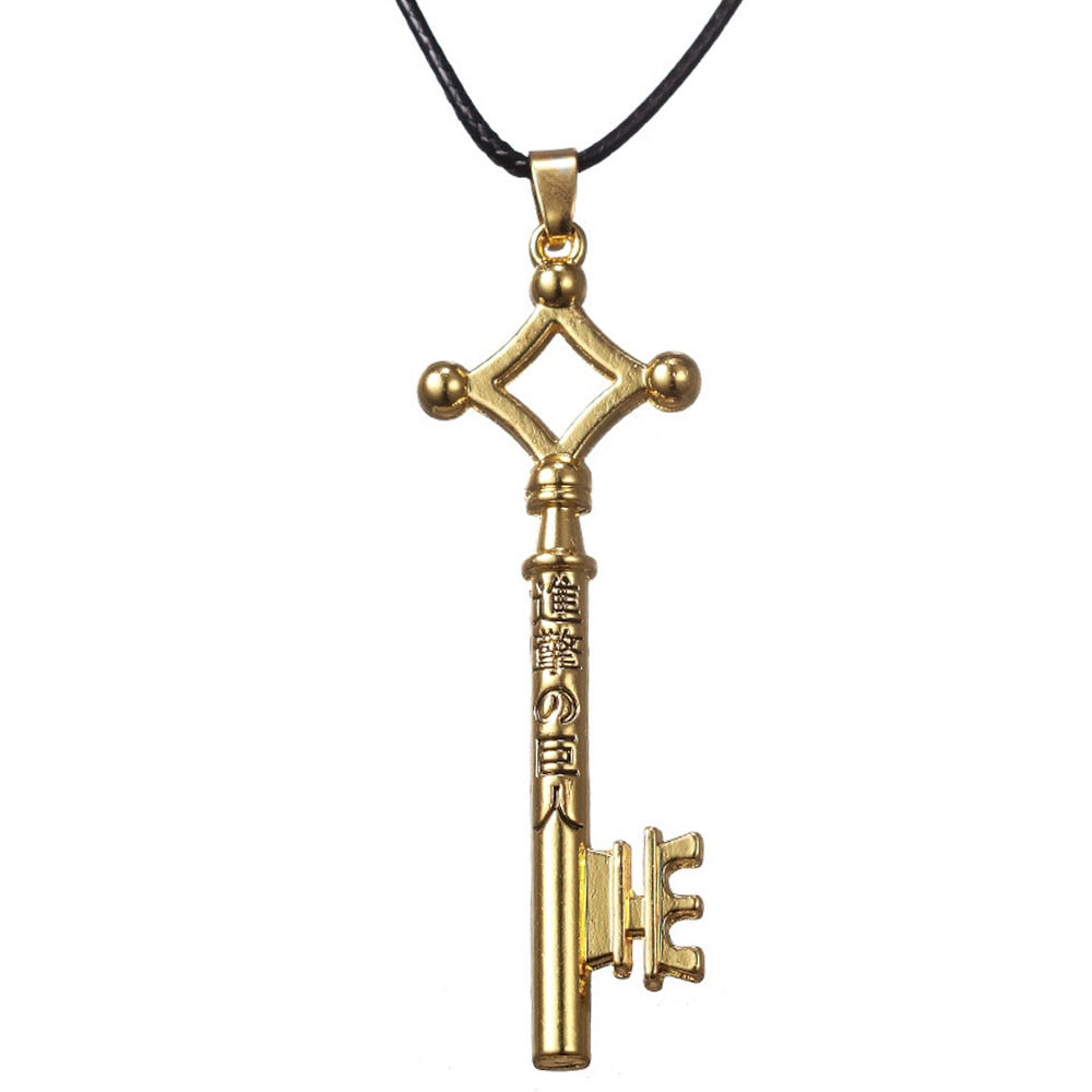Anime Attack on Titan Cosplay Necklace Eren Jaeger Key Levi Survey Corps Logo Pendant Necklace Fans Collection Gift